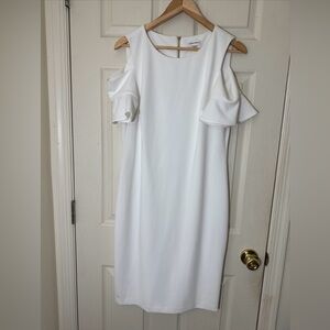 Calvin Klein Women's White Cold Shoulders Dress Size 14 Excellent Condition